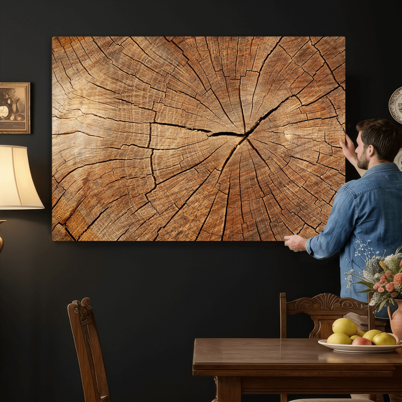 Tree Ring Canvas Art, Rustic Wood Grain Wall Art, Tree Slice