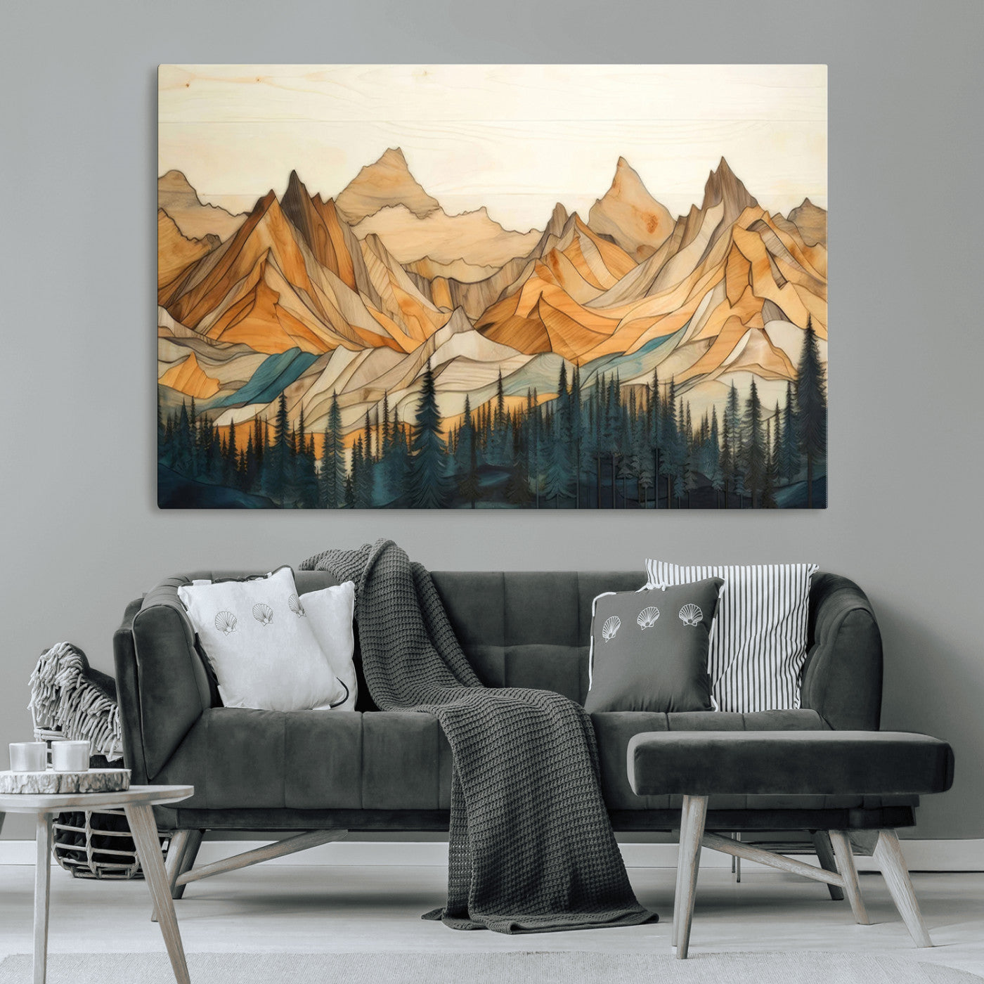 Rustic Wood Mountain Wall Art Print | Triptych Giclee Print