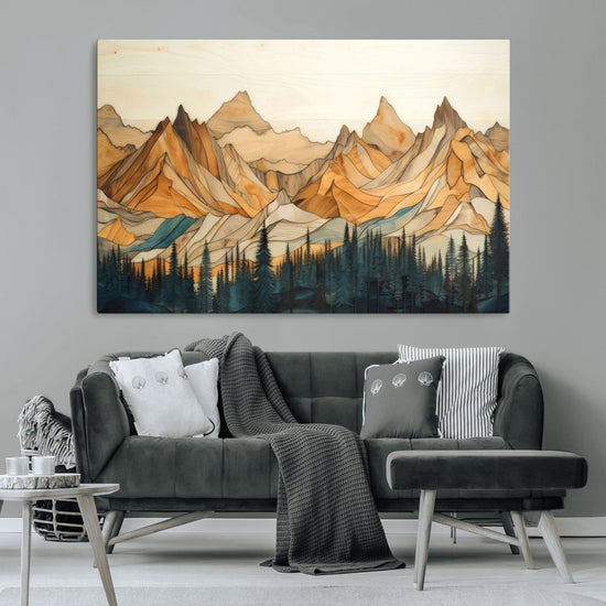 Rustic Wood Mountain Wall Art Print | Triptych Giclee Print