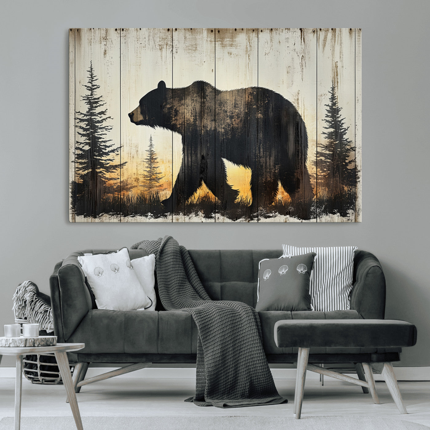 Vintage Bear Wall Art Canvas Print for Farmhouse - Mountain