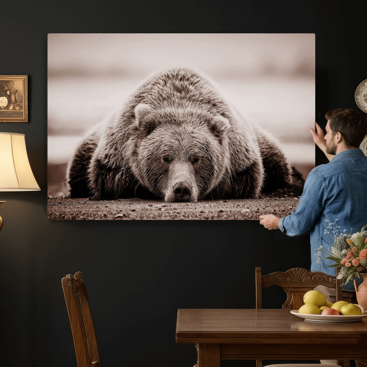 Grizzly Bear Wall Art Print - Bear Canvas Wall Art - Rustic
