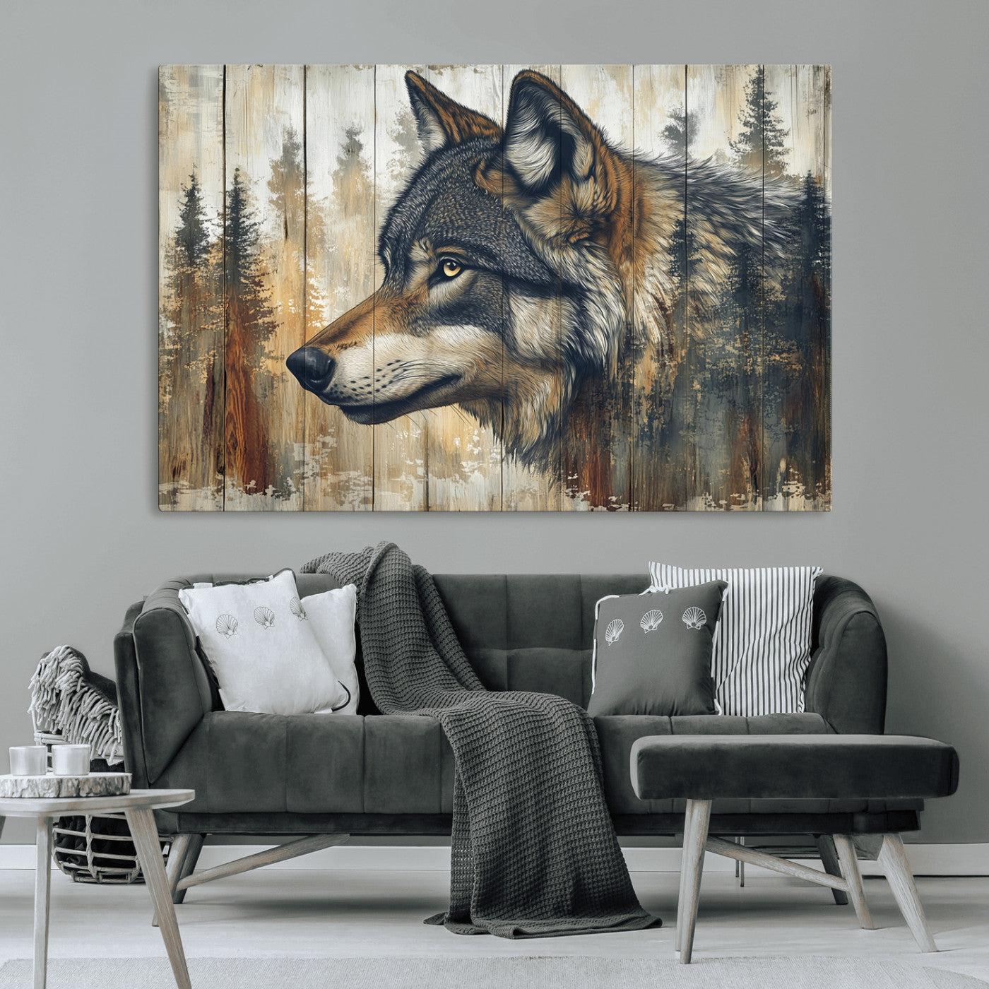 Rustic Wolf Wall Art Canvas Print – Vintage Woodland
