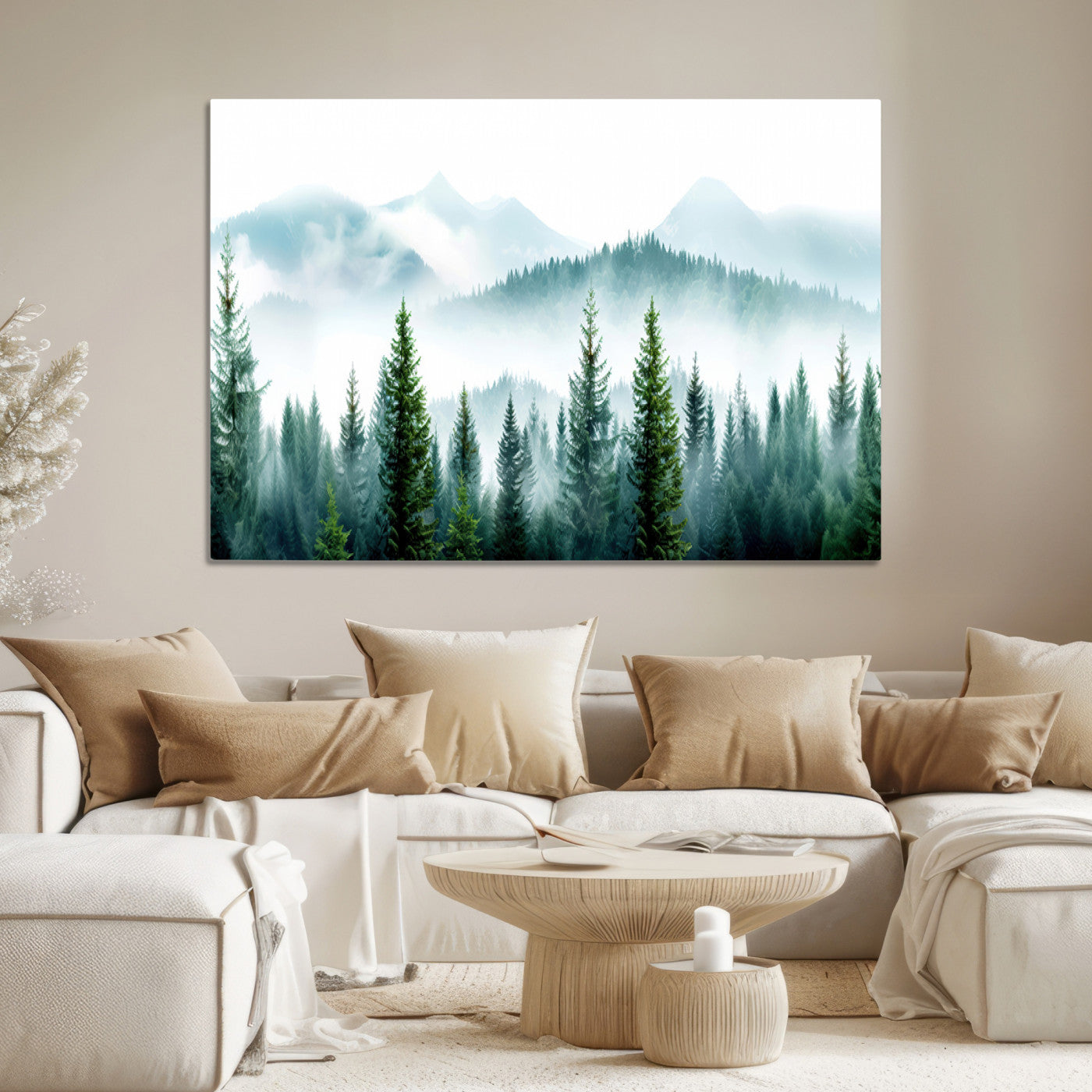Pine Forest Wall Art Canvas Print – Misty Mountains Foggy