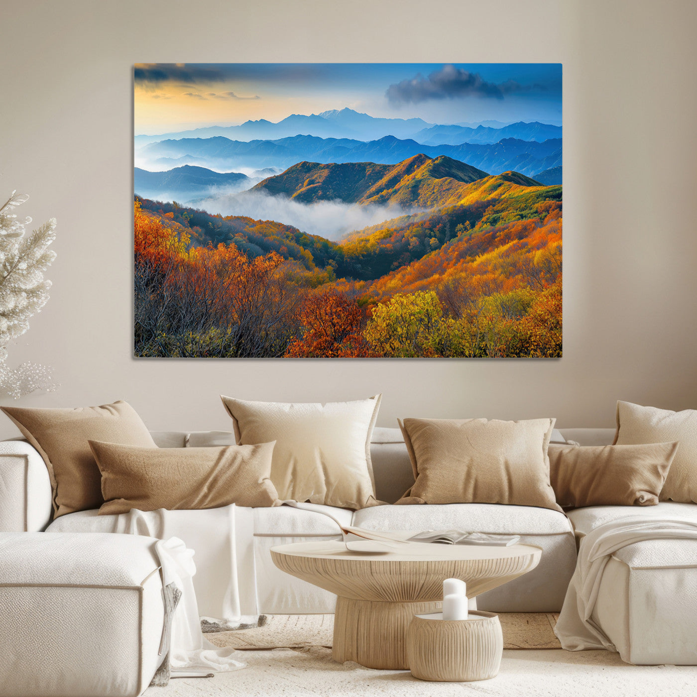 Autumn Mountains Wall Art Canvas Print – Foggy Peaks