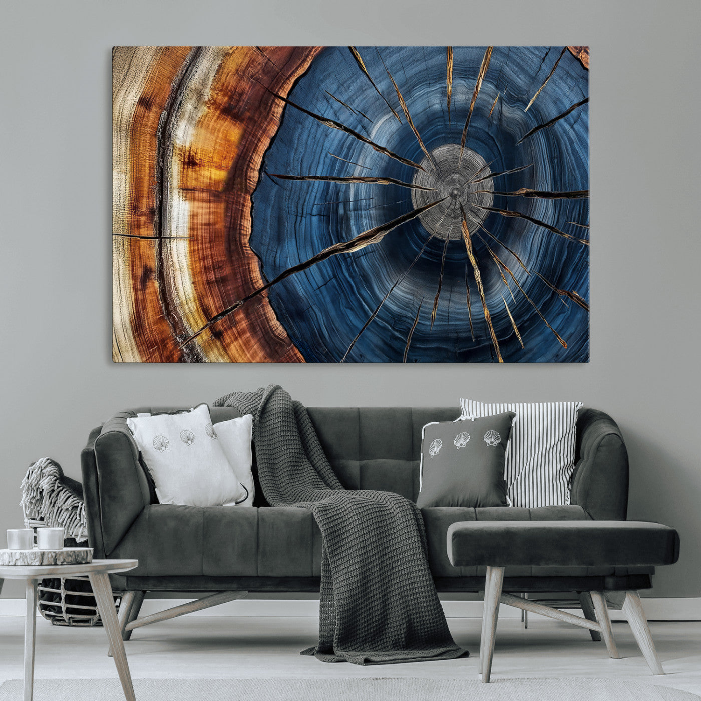 Framed Abstract Tree Ring Wall Art Print Natural Rustic Wood
