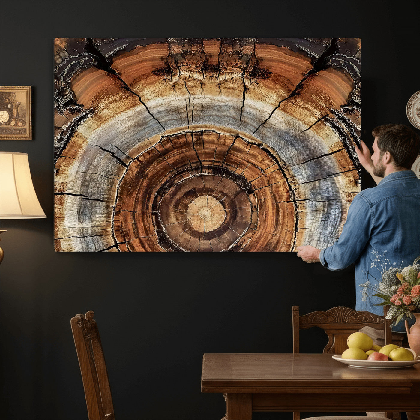 Tree Rings Wall Art Canvas Print – Rustic Wood Texture