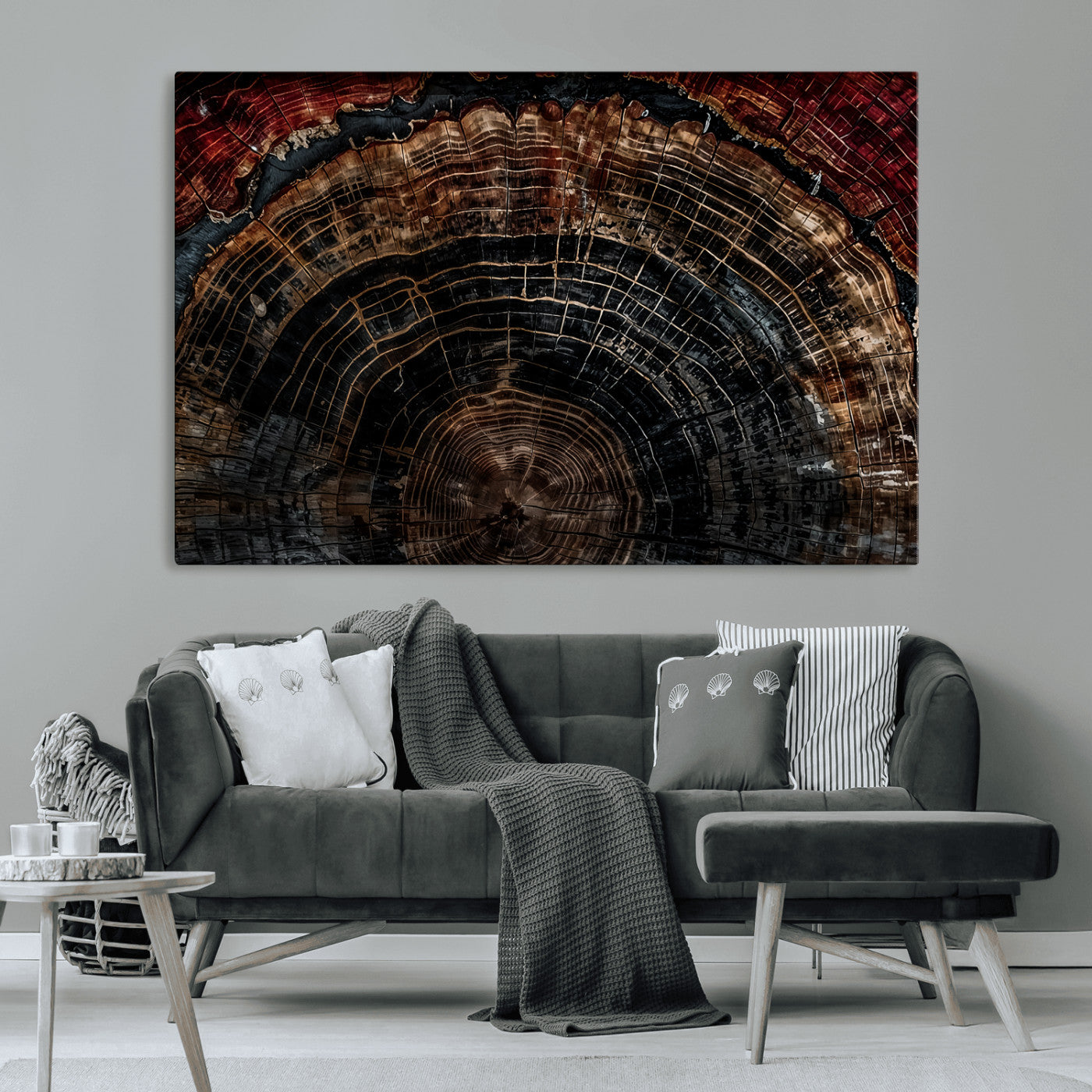 Dark Wood Ring Wall Art Canvas Print – Framed Abstract Tree