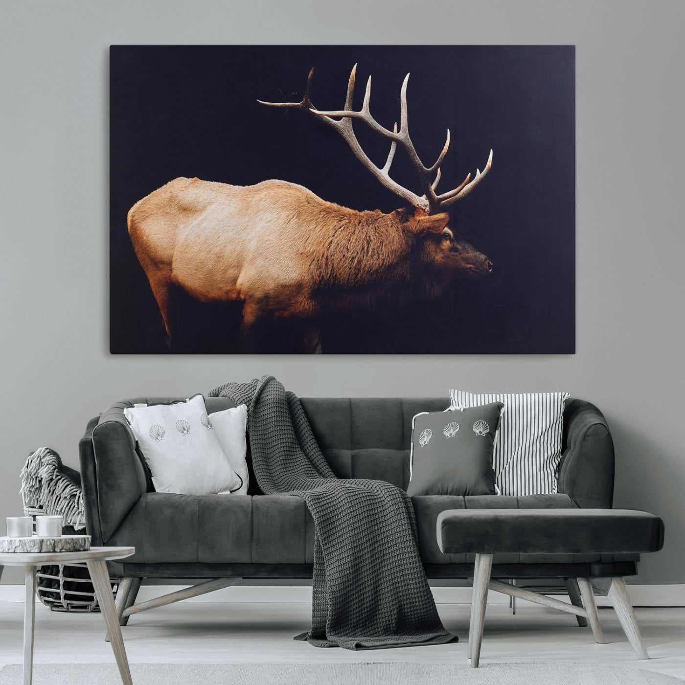 Bull Elk Decor Wall Art Canvas Print – Framed Elk