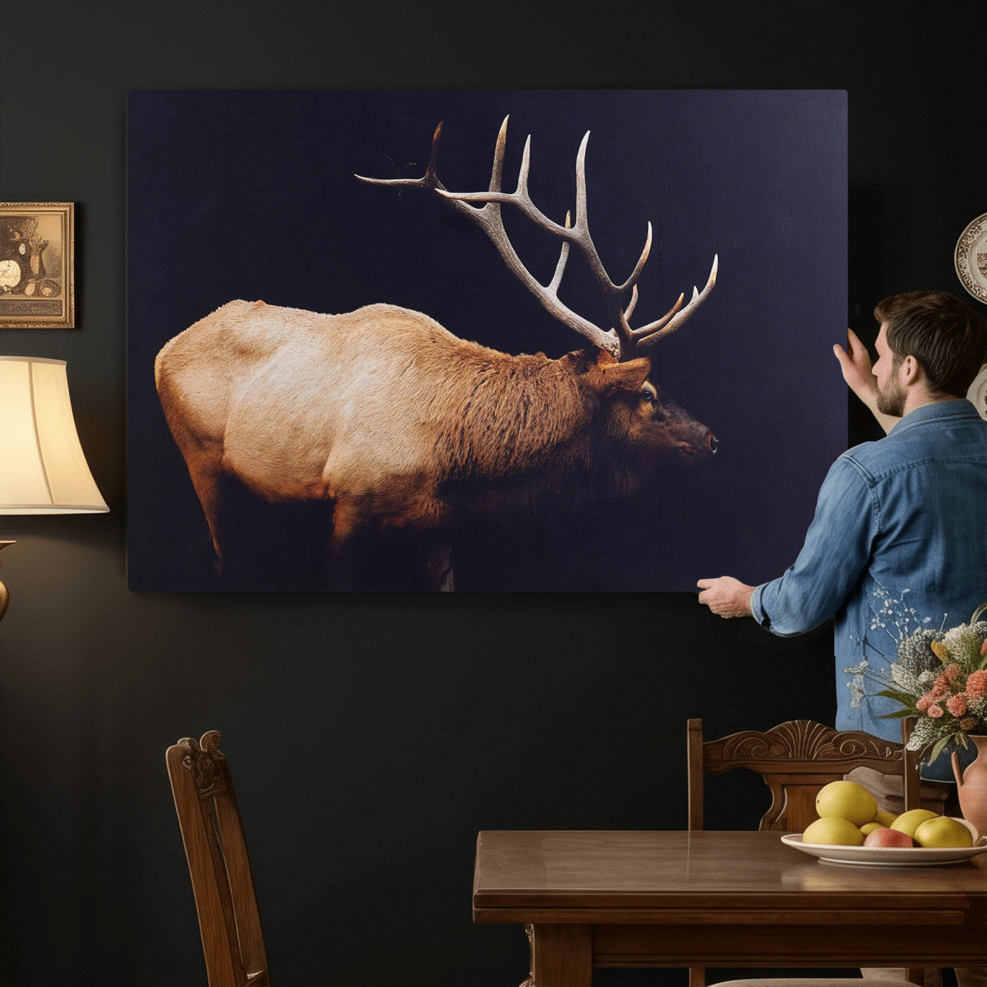 Rustic Elk Wall Art Canvas Print – Framed Moody Wildlife Art
