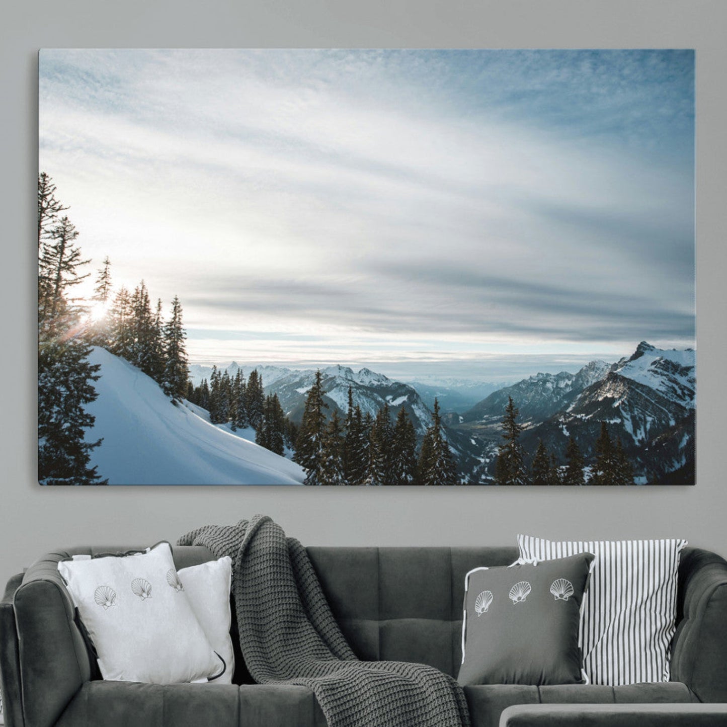 Snowy Mountains Wall Art Canvas Print – Framed Alpine