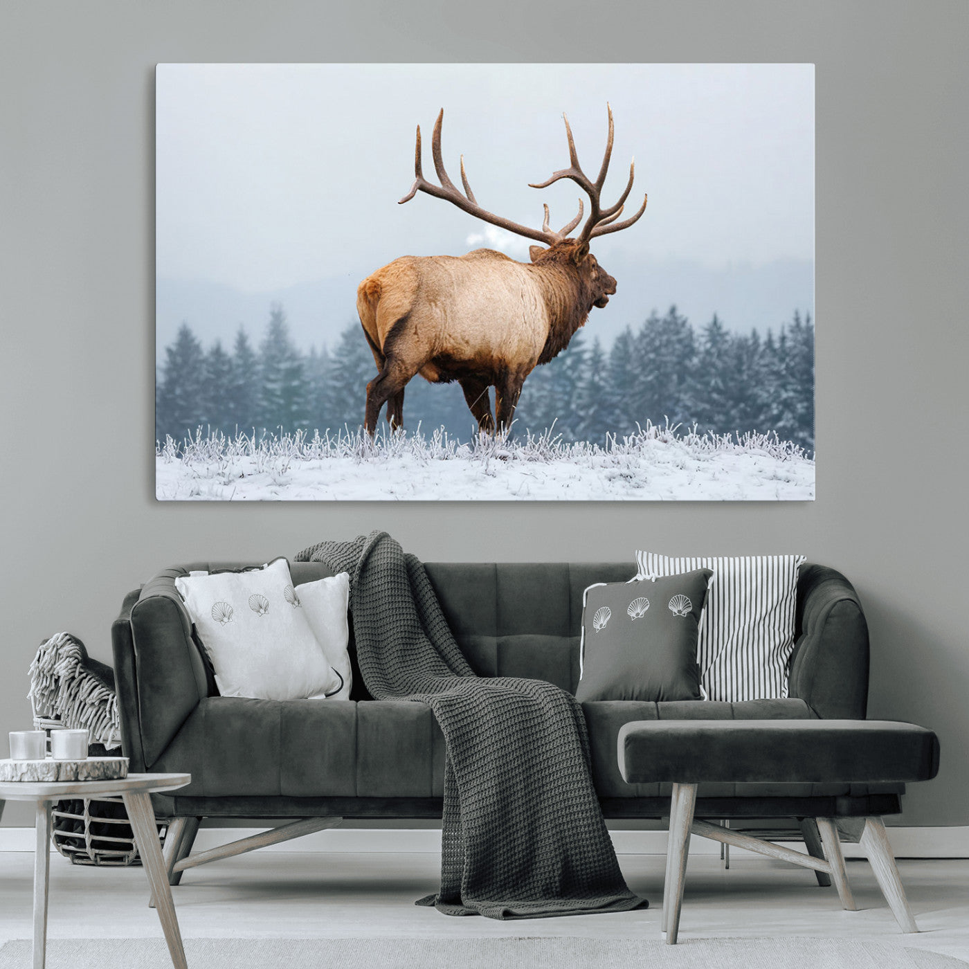Majestic Elk Snowy Forest Wall Art Canvas Print – Winter