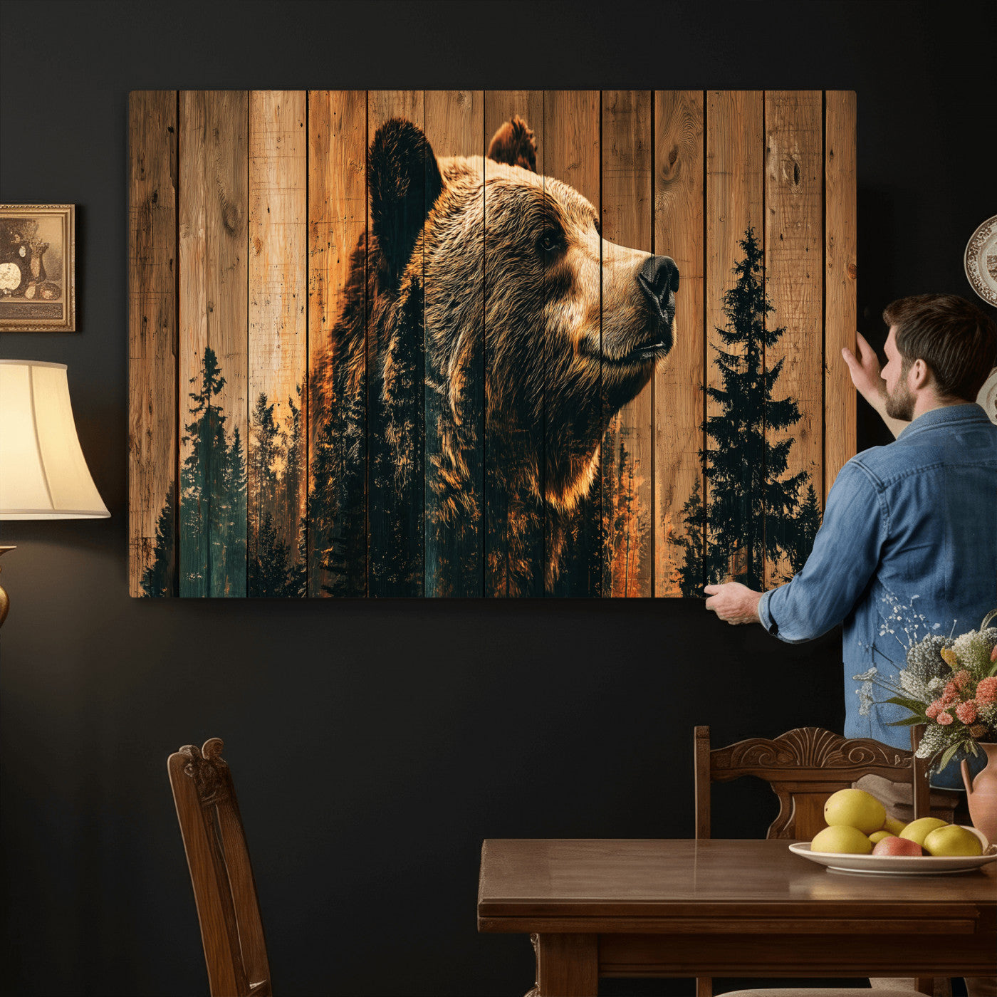 Rustic Bear Wall Art Canvas Print – Woodland Wildlife