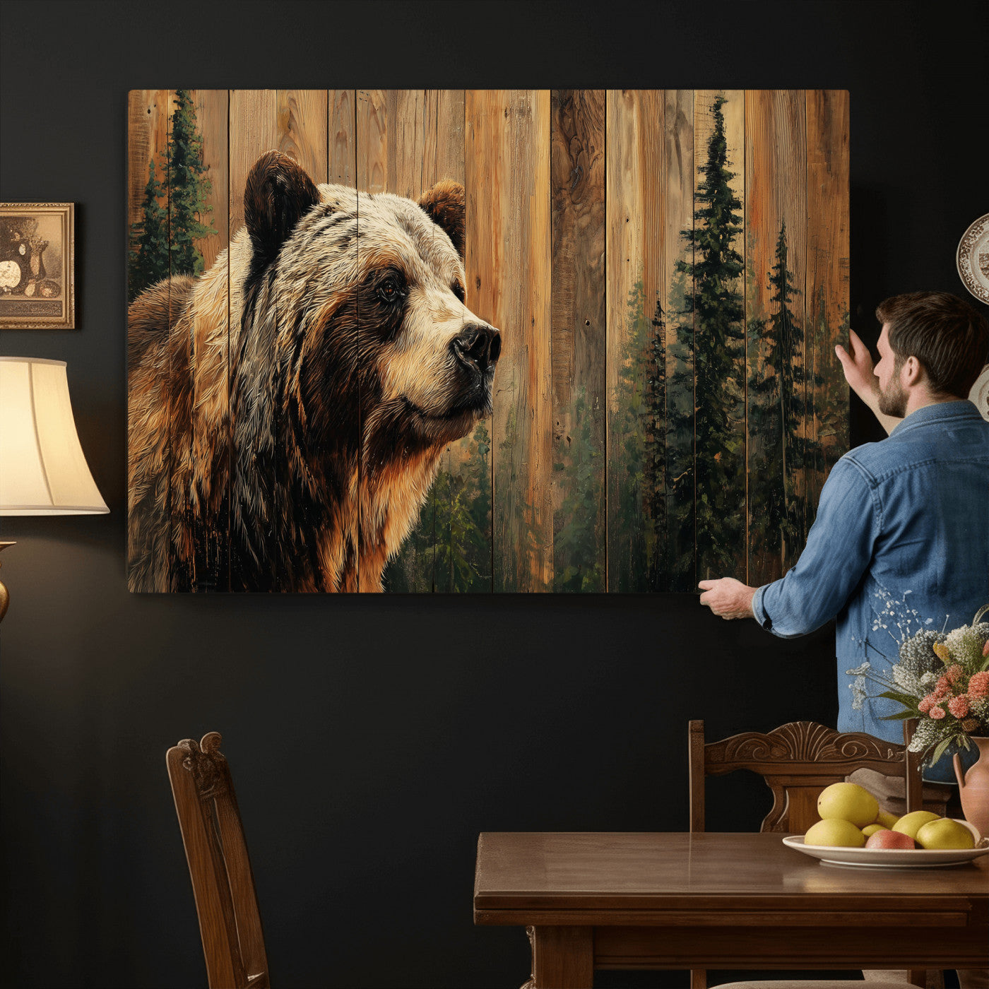 Grizzly Bear Wall Art Canvas Print, Rustic Wildlife Bear