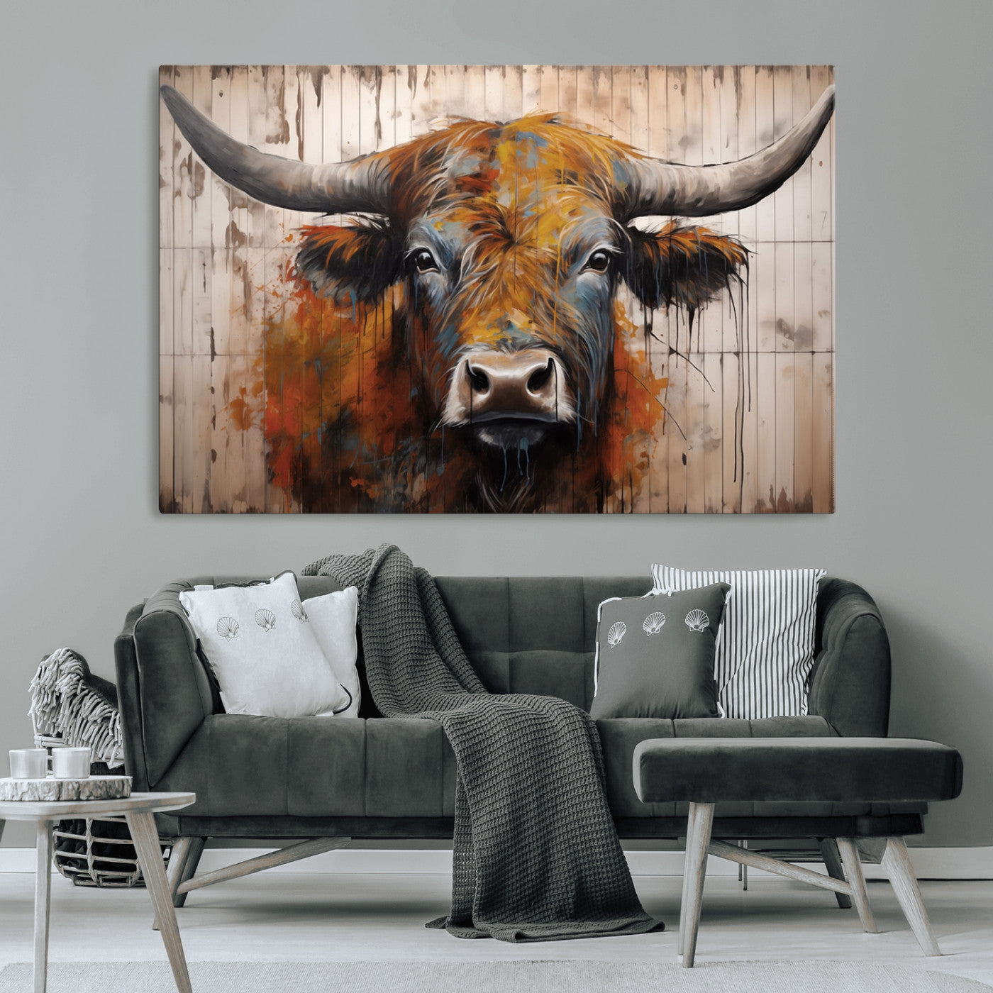 Scottish Highland Cow Cattle Art Print on Wood Style