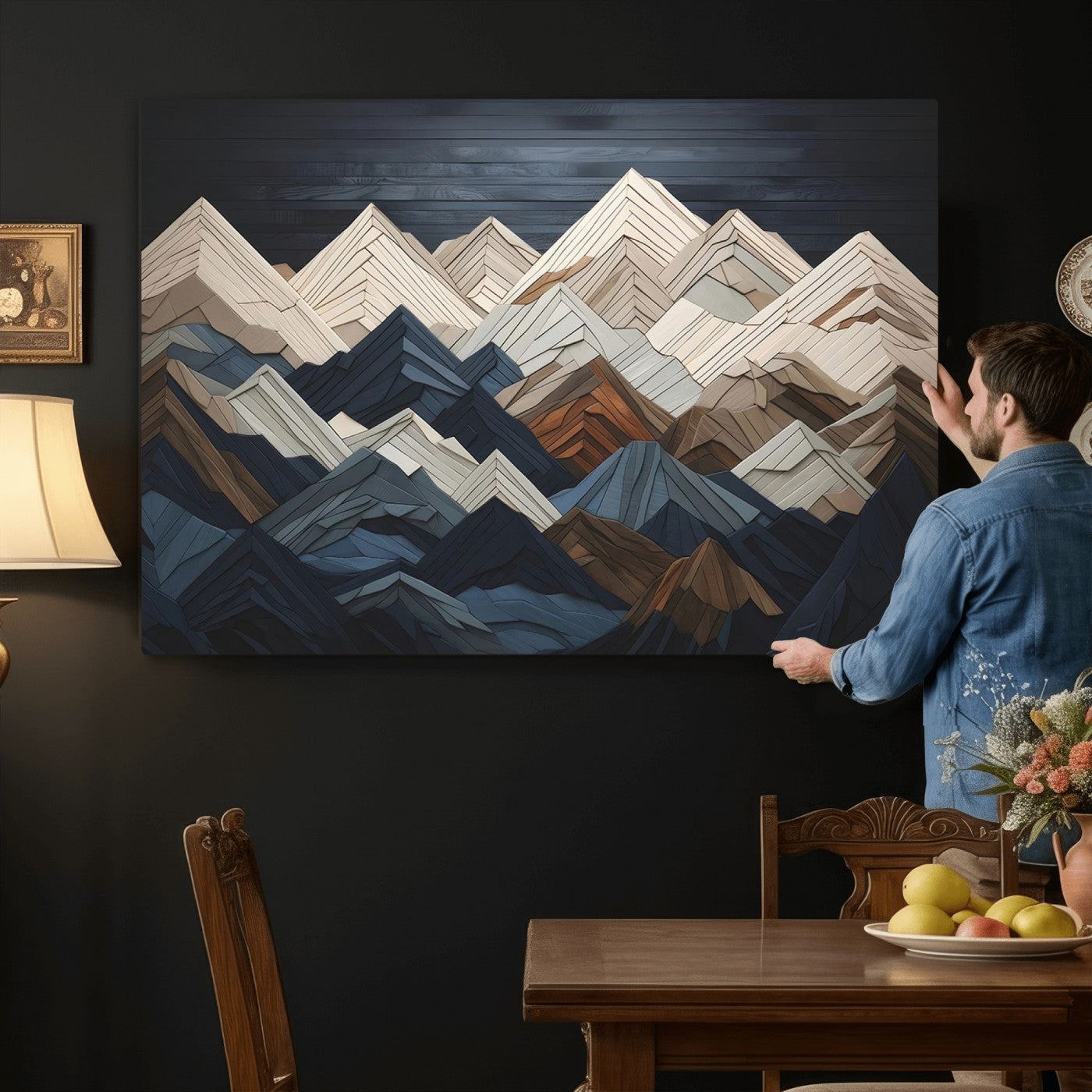 Wood Mountain Wall Art | Mountain Canvas Print Wood Decor |