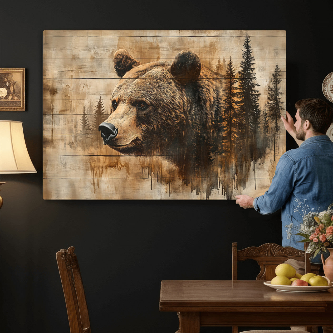 Rustic Grizzly Bear Wall Art, Abstract Grizzly 399 Bear Wall