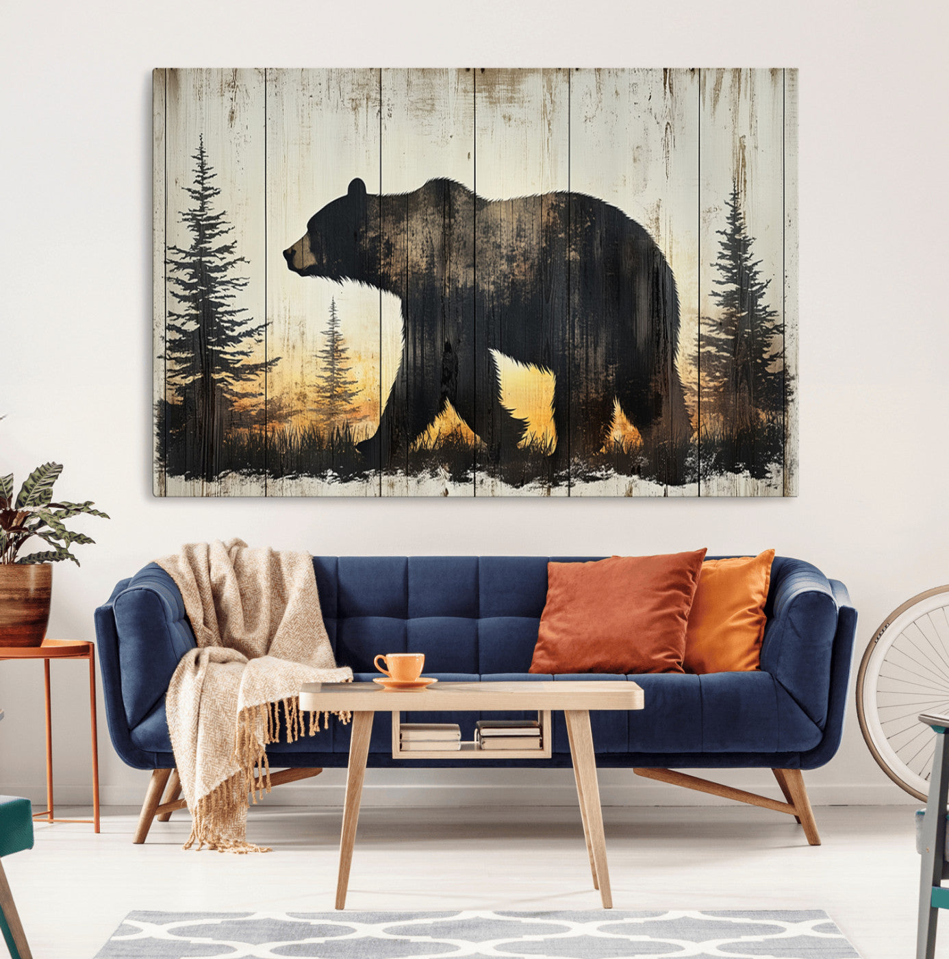 Vintage Bear Wall Art Canvas Print for Farmhouse - Mountain
