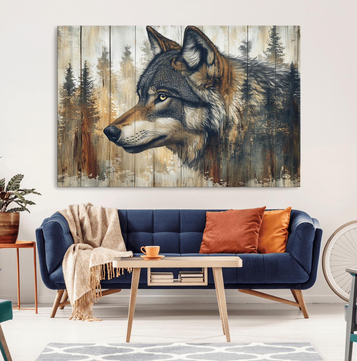 Rustic Wolf Wall Art Canvas Print – Vintage Woodland
