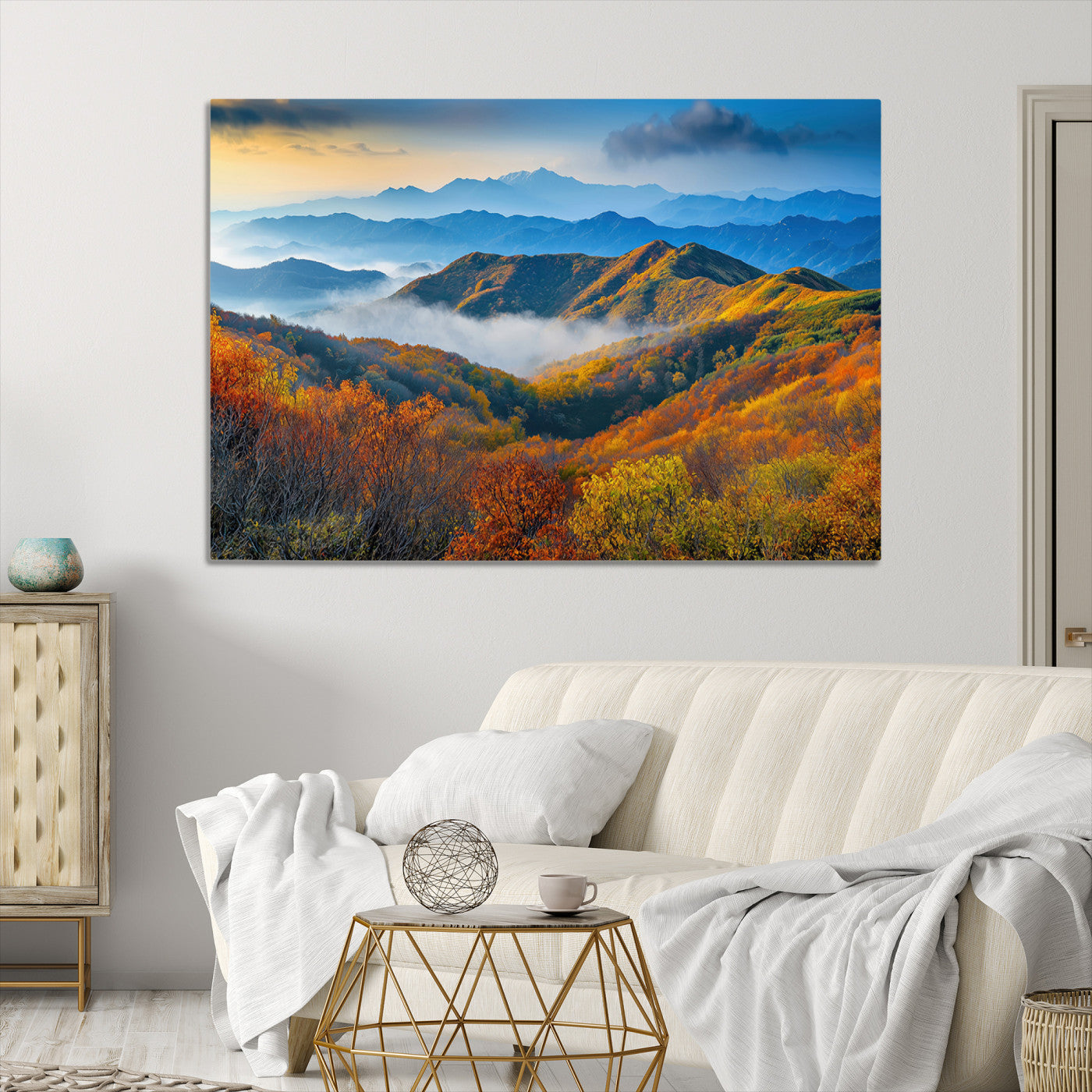 Autumn Mountains Wall Art Canvas Print – Foggy Peaks