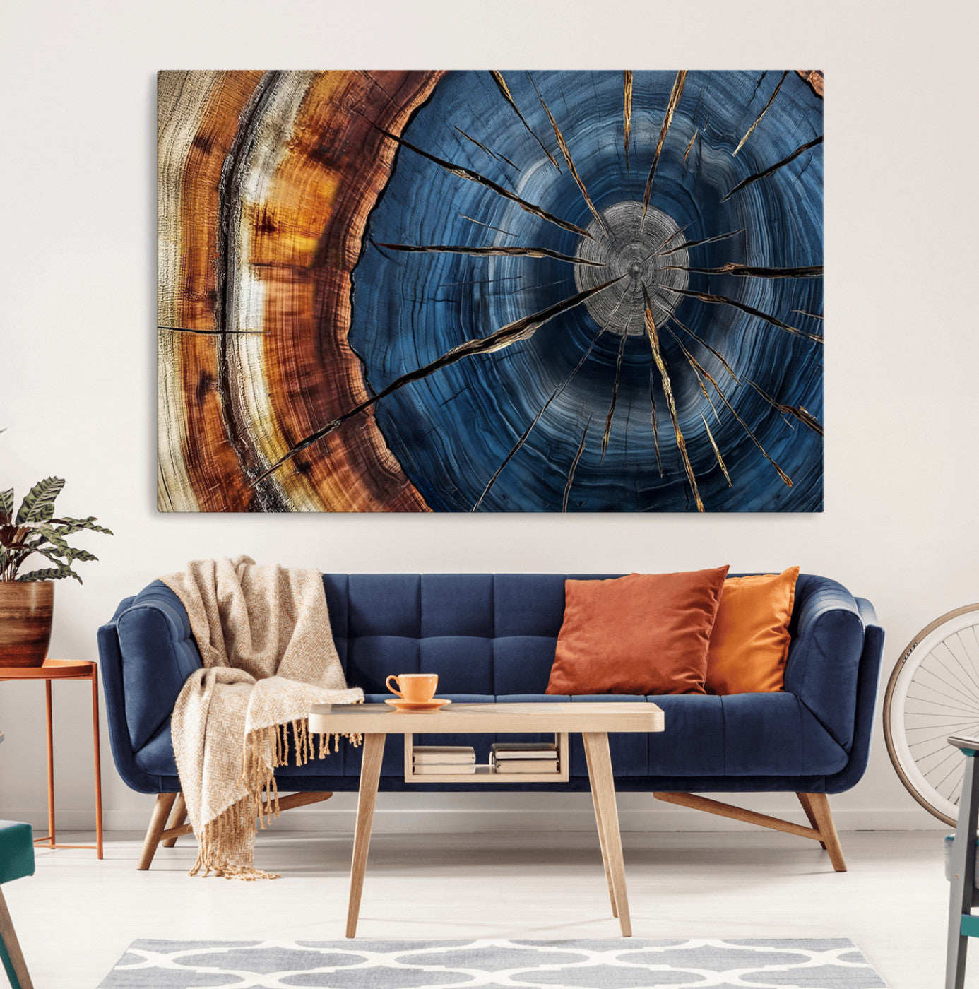 Framed Abstract Tree Ring Wall Art Print Natural Rustic Wood