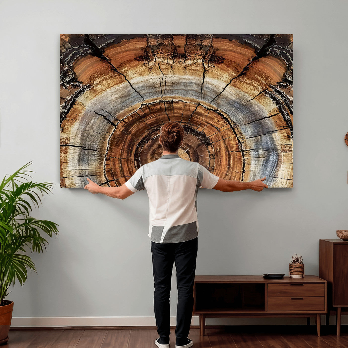 Tree Rings Wall Art Canvas Print – Rustic Wood Texture