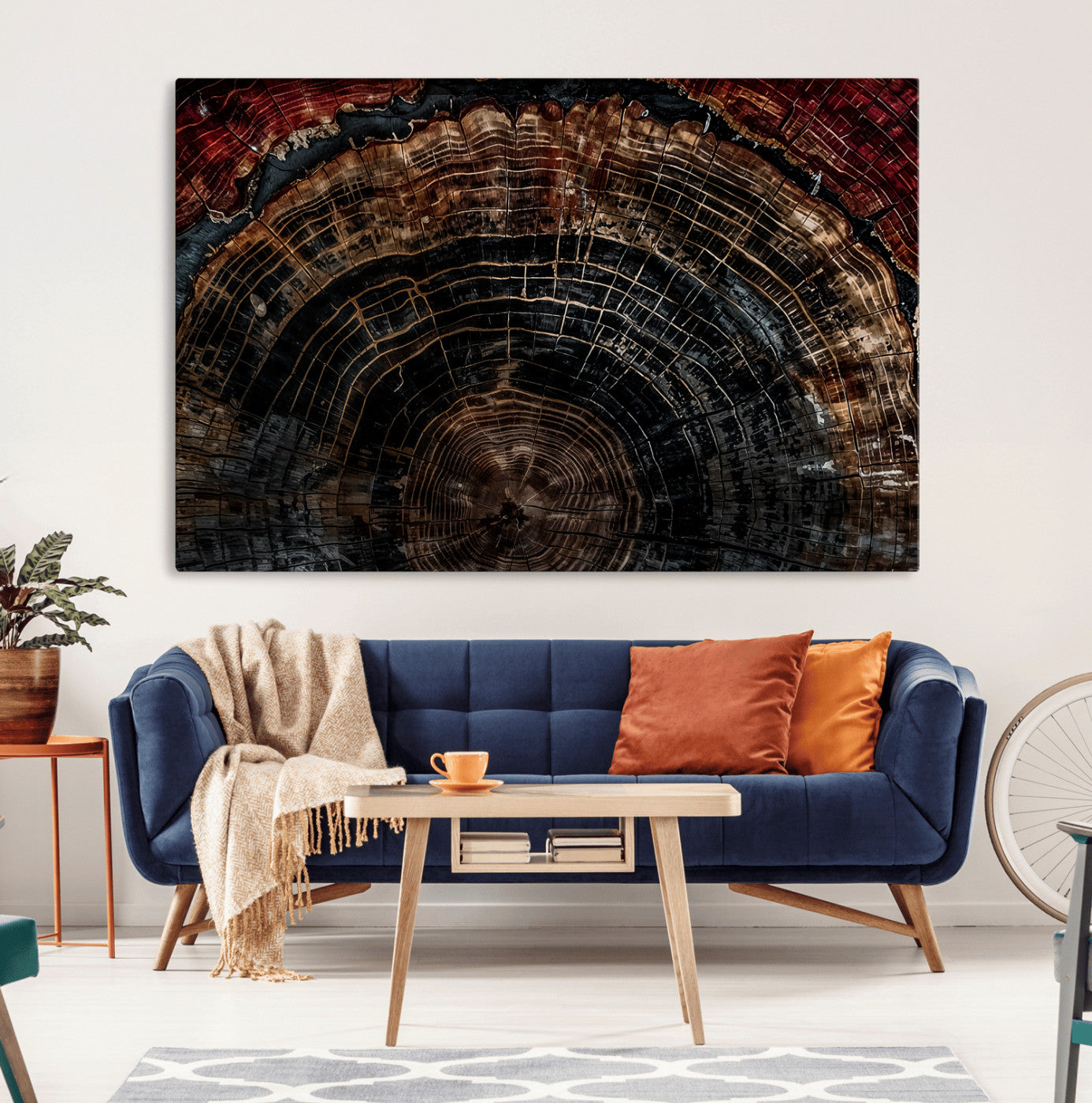Dark Wood Ring Wall Art Canvas Print – Framed Abstract Tree