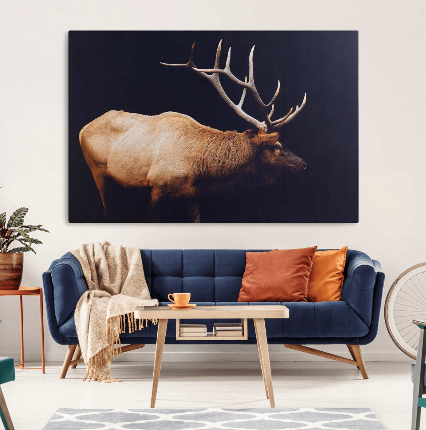 Bull Elk Decor Wall Art Canvas Print – Framed Elk