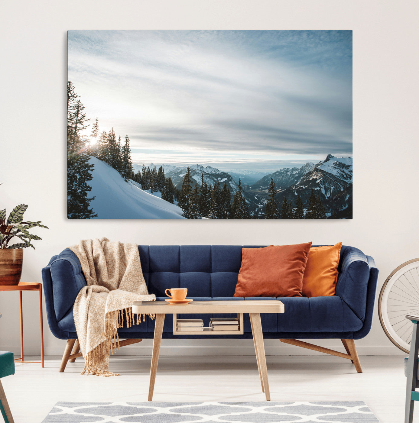 Snowy Mountains Wall Art Canvas Print – Framed Alpine
