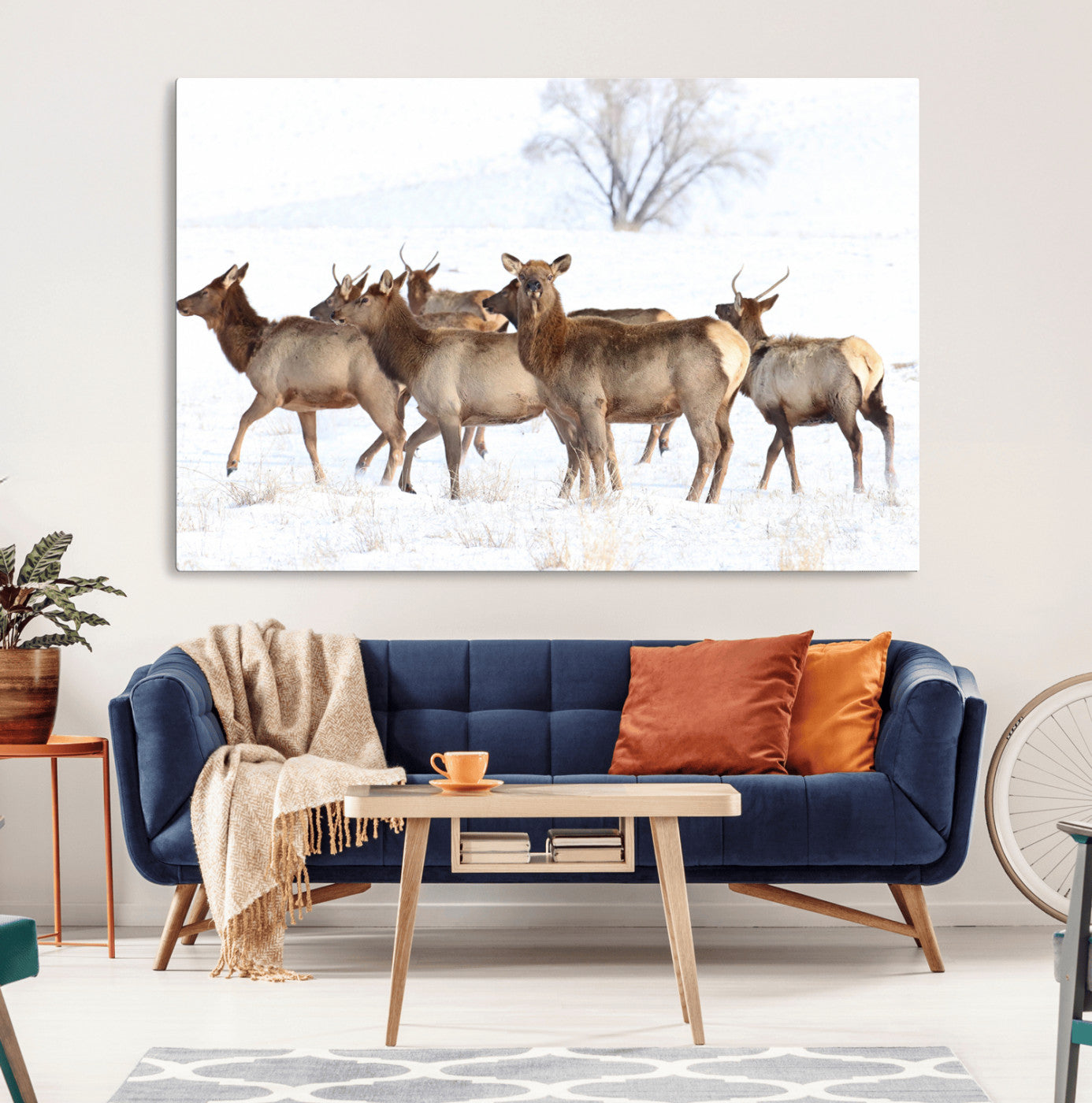 Snowy Elk Herd Wall Art Canvas Print – Majestic Winter