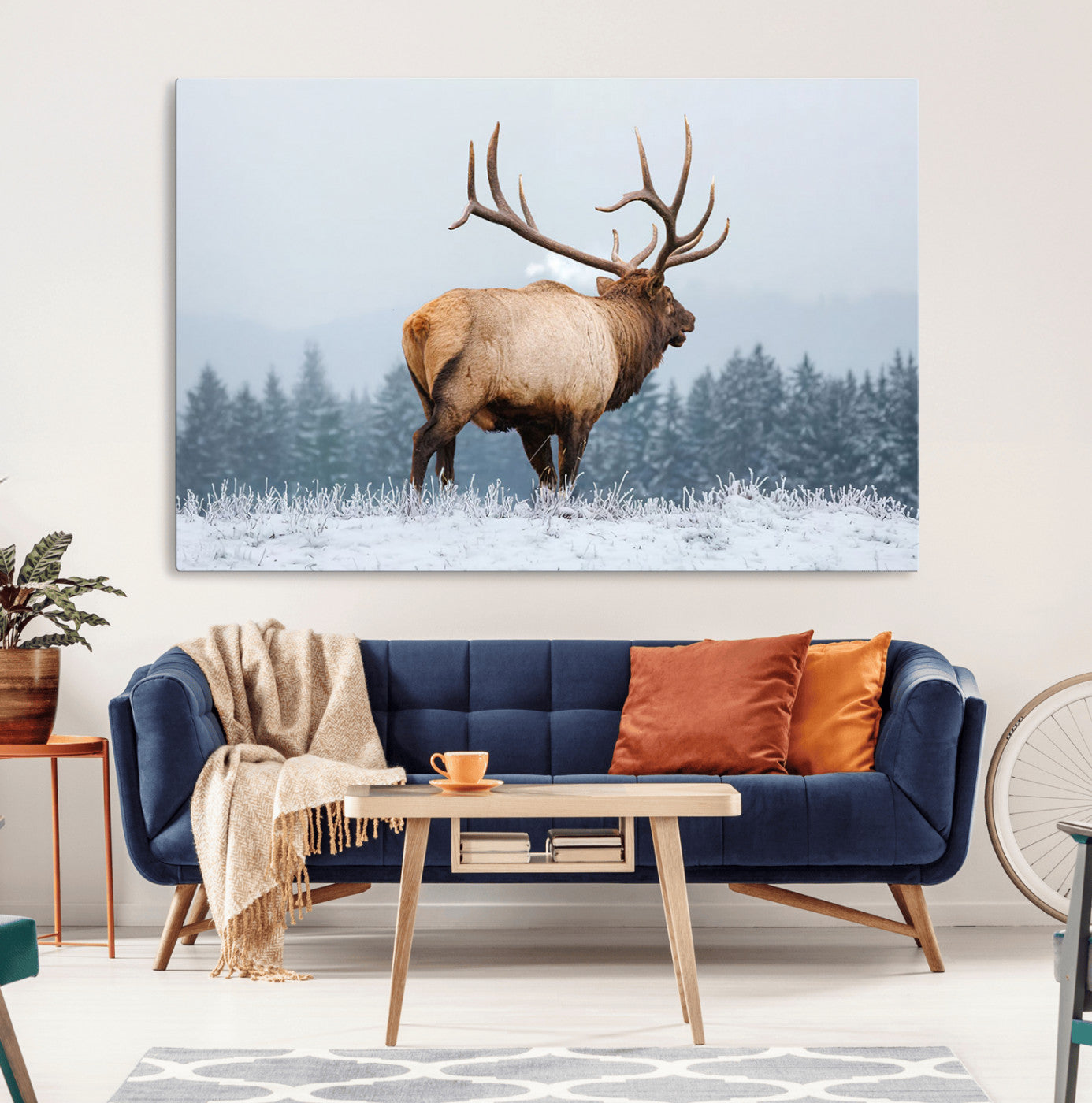 Majestic Elk Snowy Forest Wall Art Canvas Print – Winter