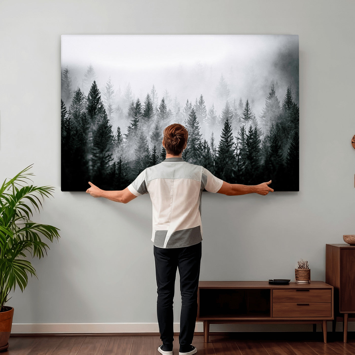Foggy Forest Wall Art Canvas Print – Mountain Woodland