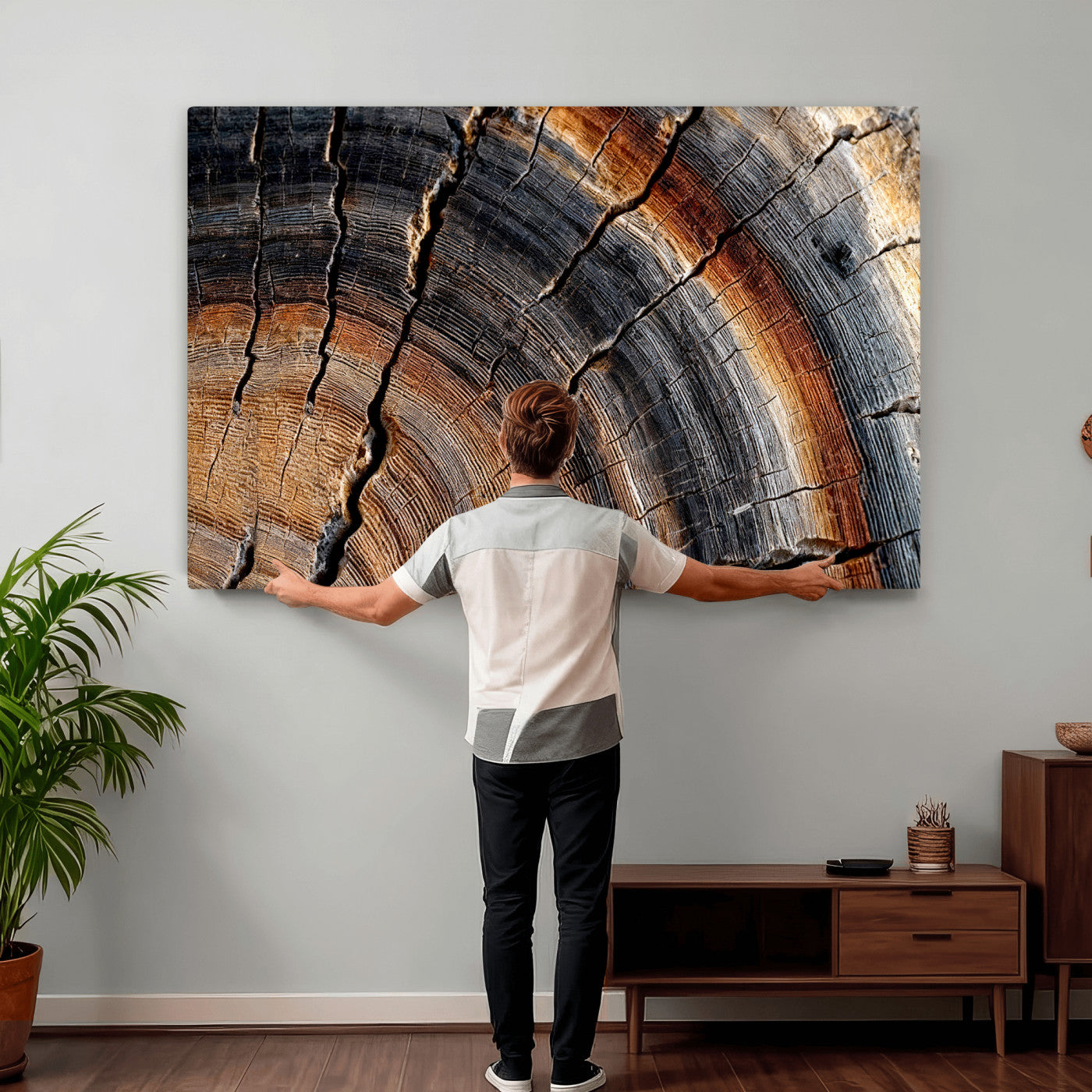 Abstract Tree Ring Wall Art Print – Natural Rustic Wood