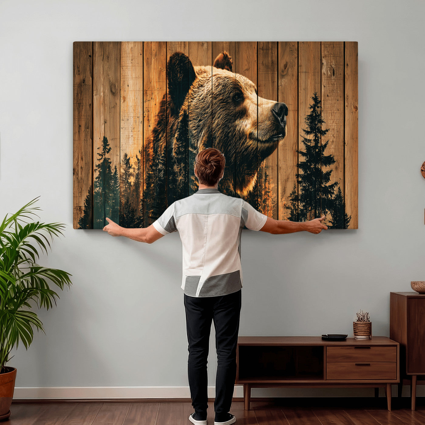 Rustic Bear Wall Art Canvas Print – Woodland Wildlife