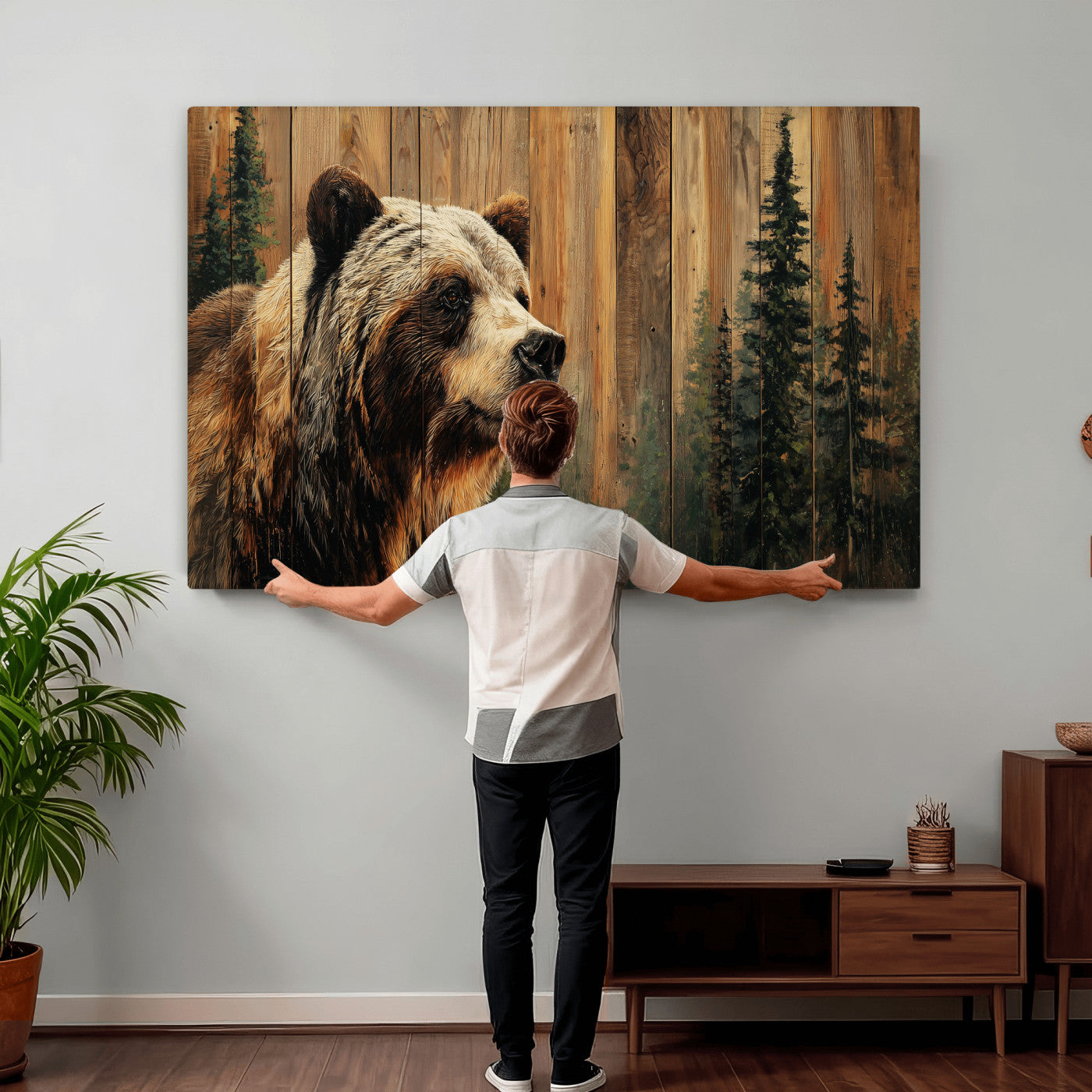 Grizzly Bear Wall Art Canvas Print, Rustic Wildlife Bear