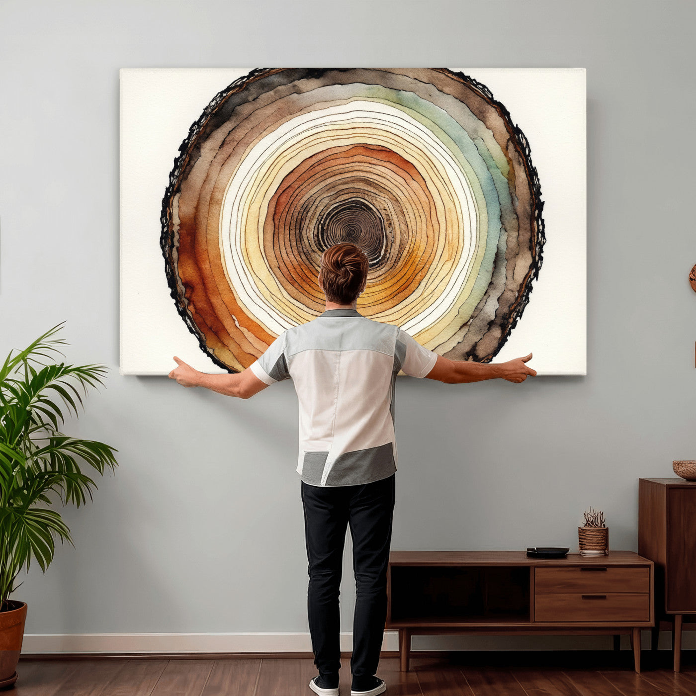 Natural Wood Slice Wall Art Canvas Print, Tree Ring Wall