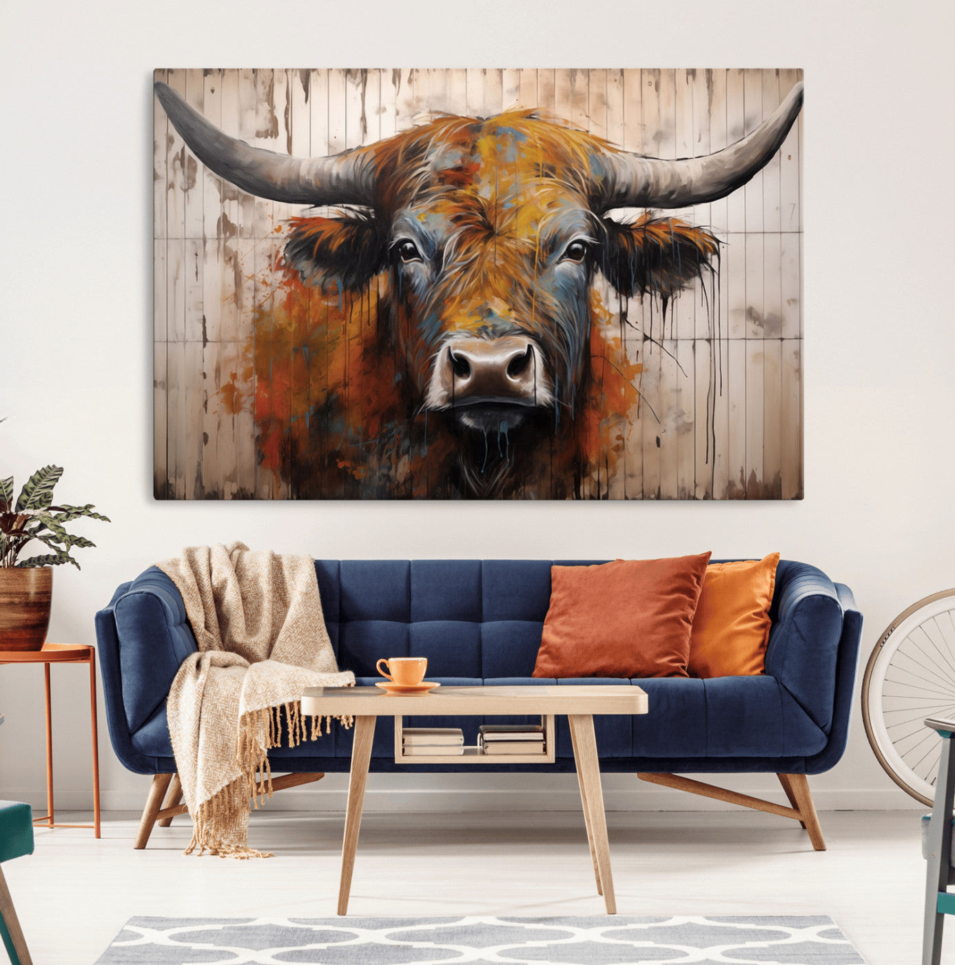 Scottish Highland Cow Cattle Art Print on Wood Style