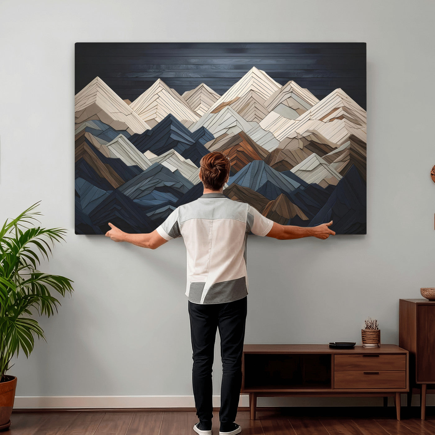 Wood Mountain Wall Art | Mountain Canvas Print Wood Decor |