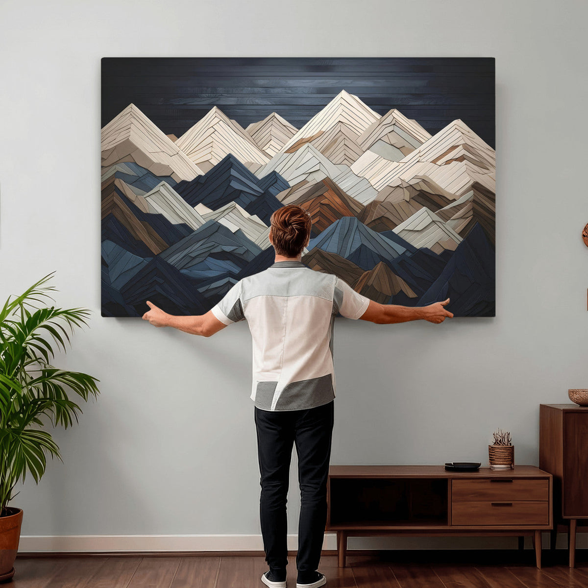 Wood Mountain Wall Art | Mountain Canvas Print Wood Decor |