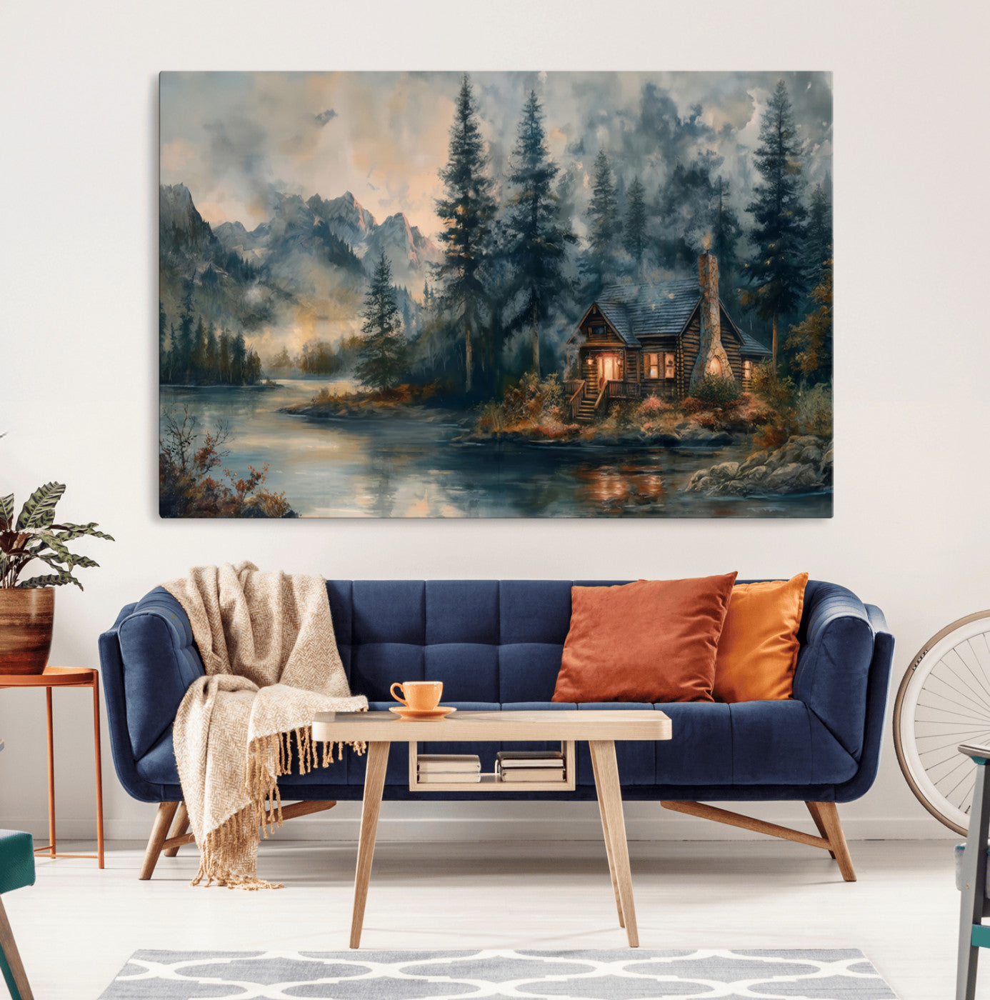Rustic Cabin Woods Wall Art Print | Lake in a Forest Canvas