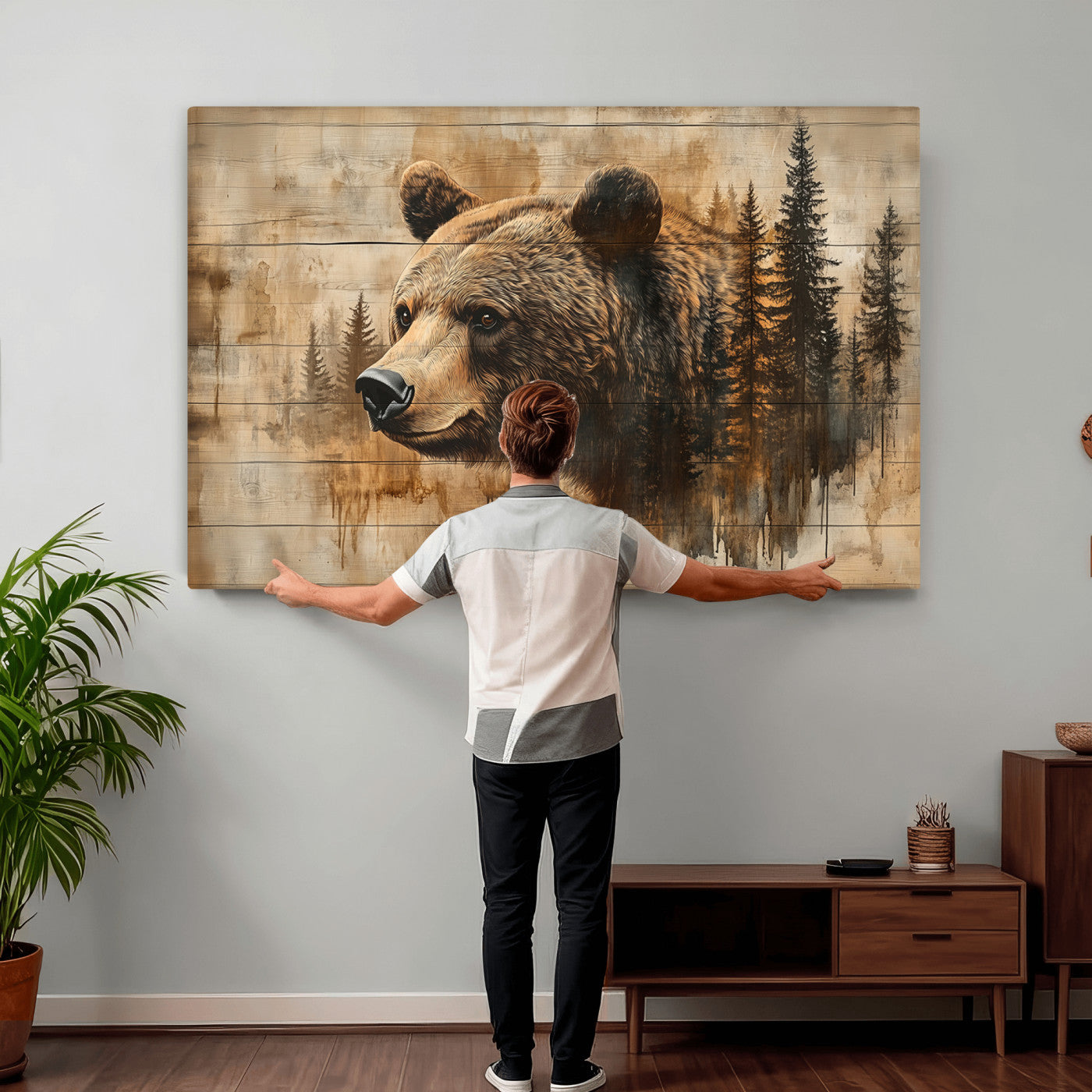 Rustic Grizzly Bear Wall Art, Abstract Grizzly 399 Bear Wall