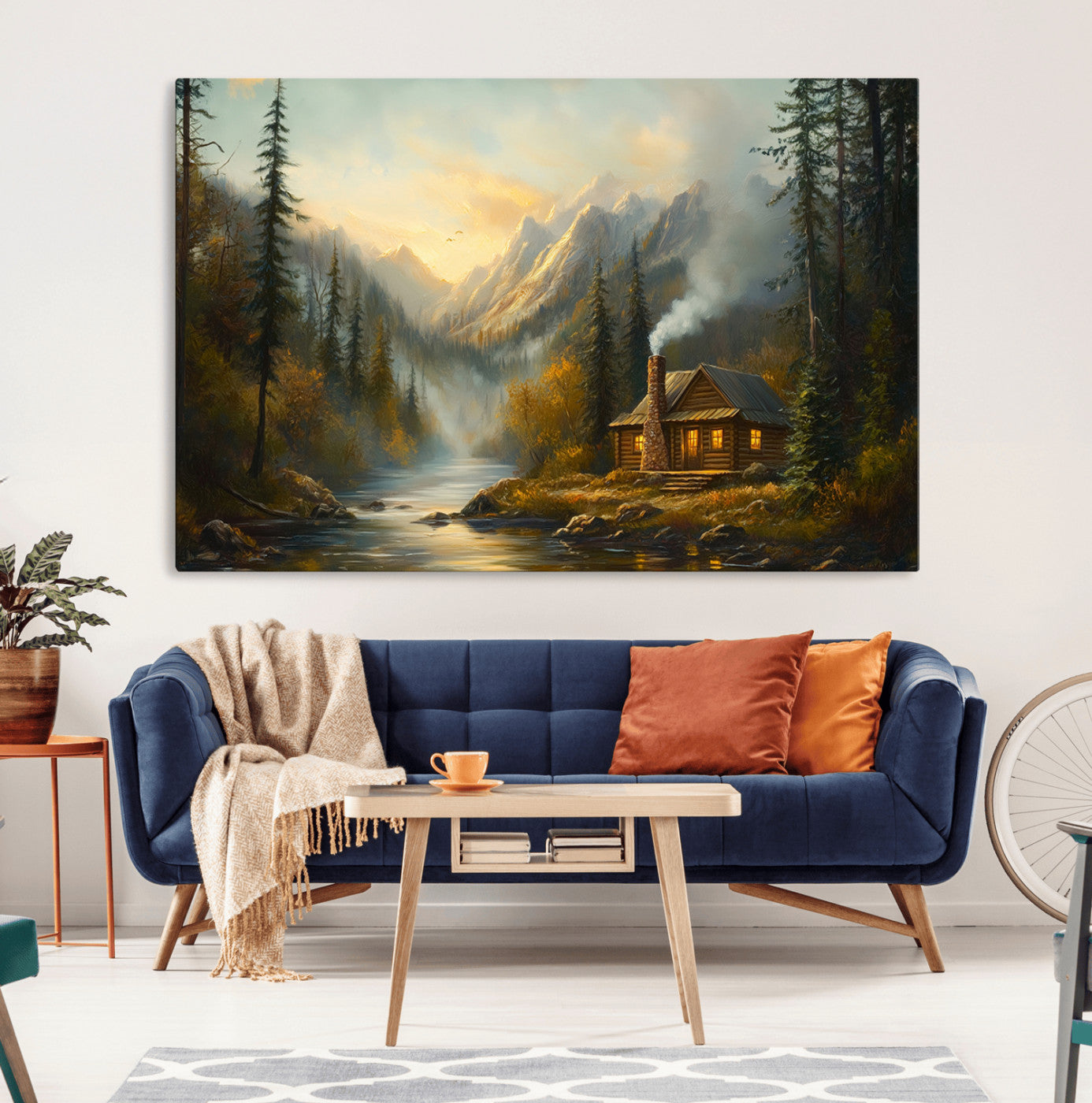 Wood Cabin Retreat Mountain at Sunset Wall Art Print -