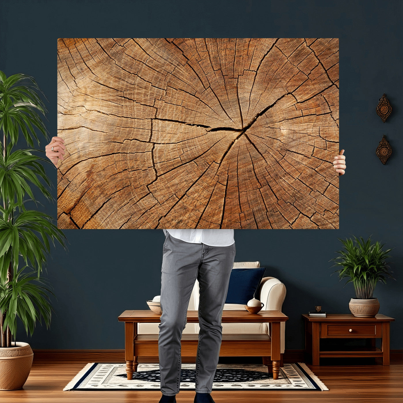 Tree Ring Canvas Art, Rustic Wood Grain Wall Art, Tree Slice