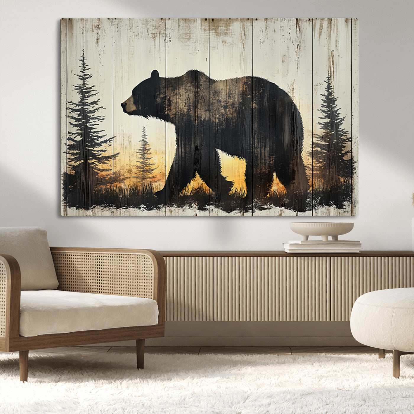 Vintage Bear Wall Art Canvas Print for Farmhouse - Mountain