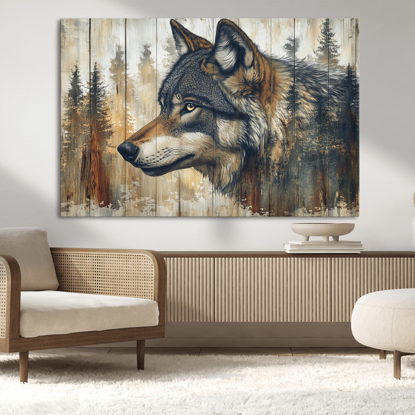 Rustic Wolf Wall Art Canvas Print – Vintage Woodland