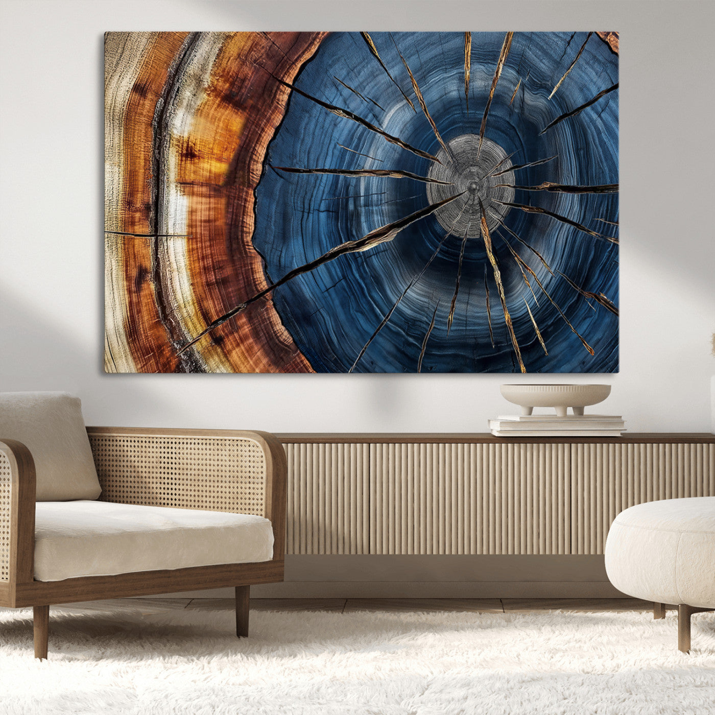 Framed Abstract Tree Ring Wall Art Print Natural Rustic Wood