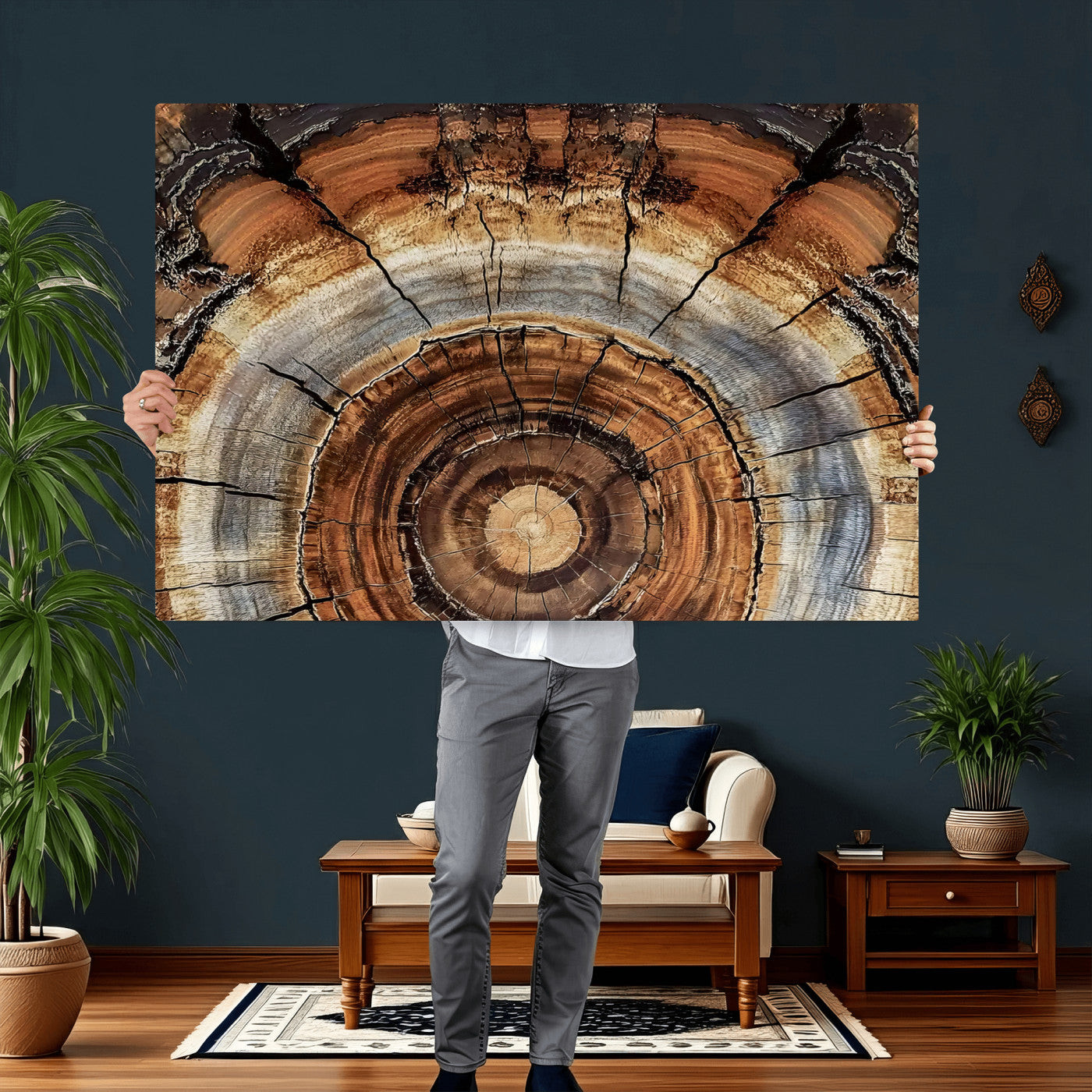 Tree Rings Wall Art Canvas Print – Rustic Wood Texture