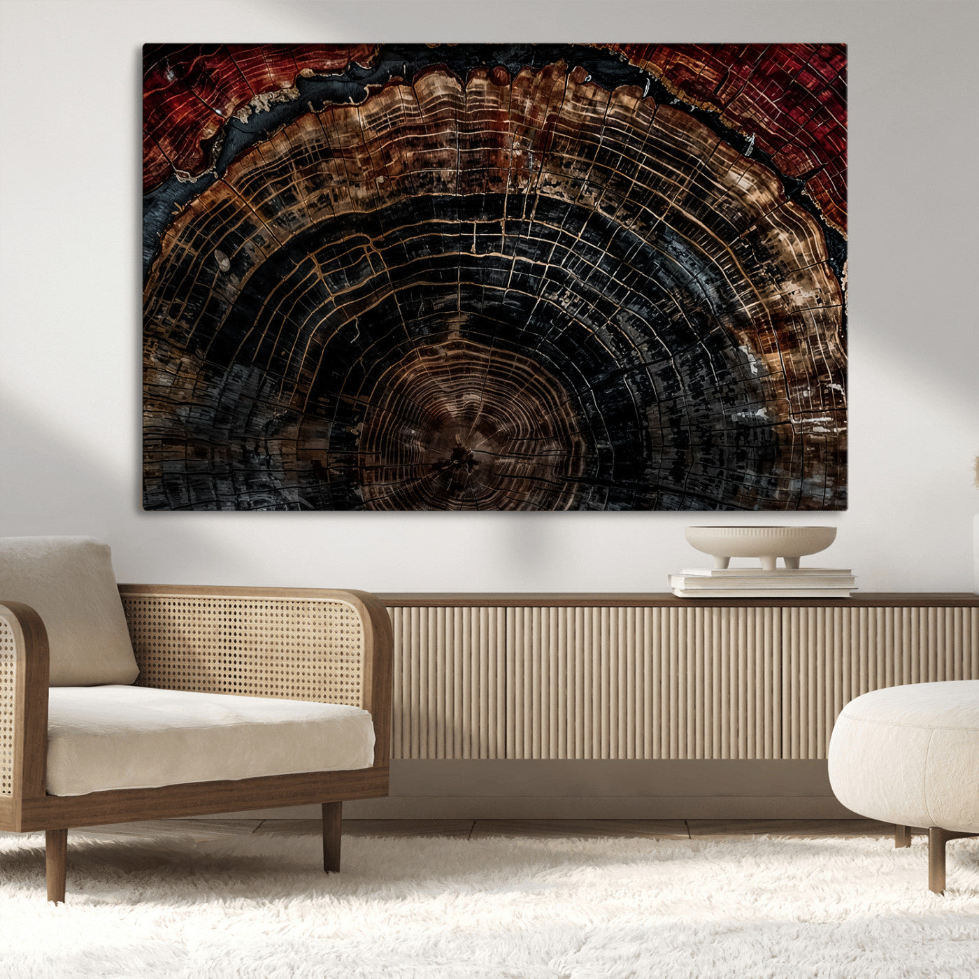 Dark Wood Ring Wall Art Canvas Print – Framed Abstract Tree