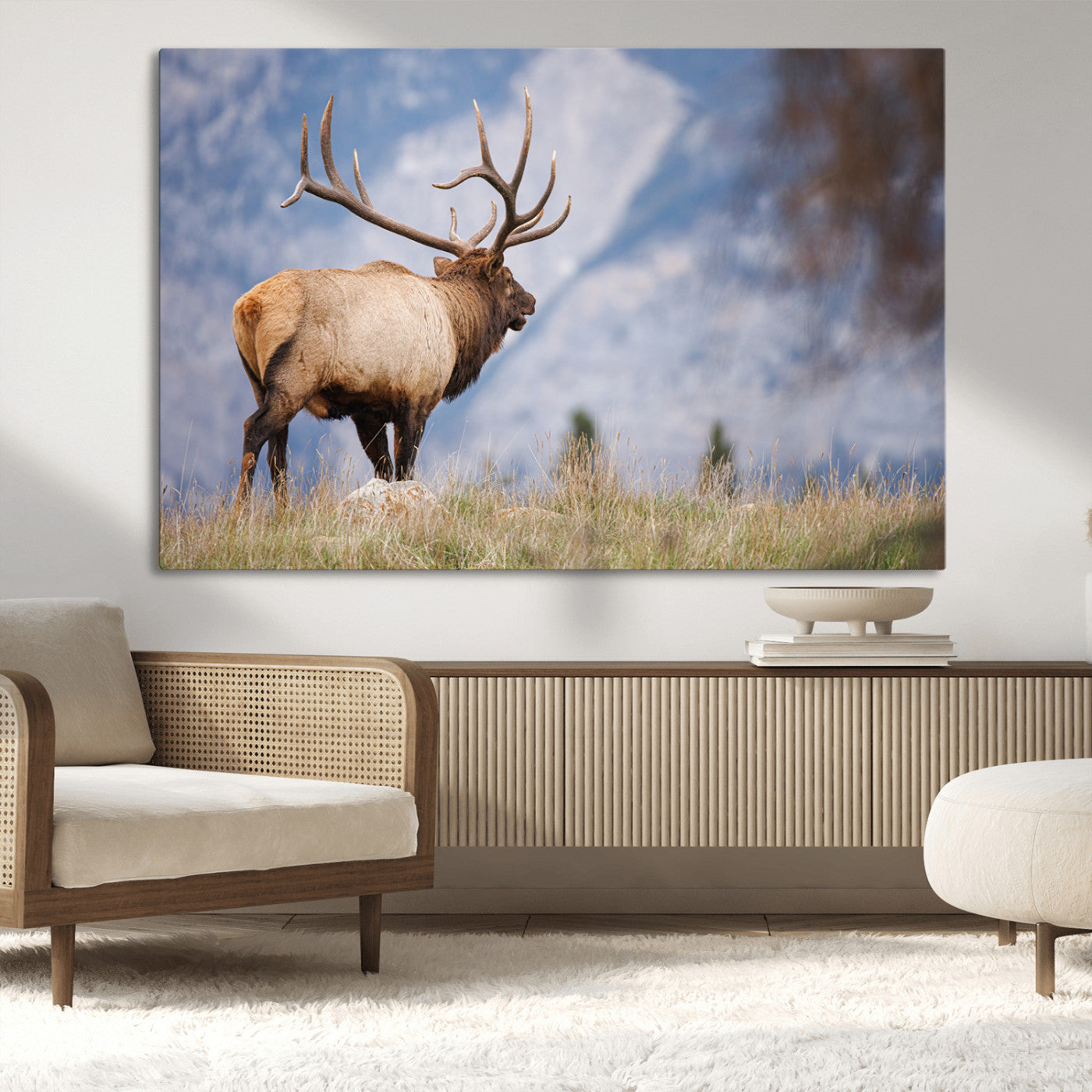 Mountain Elk Wall Art Canvas Print – Framed Rustic Wildlife