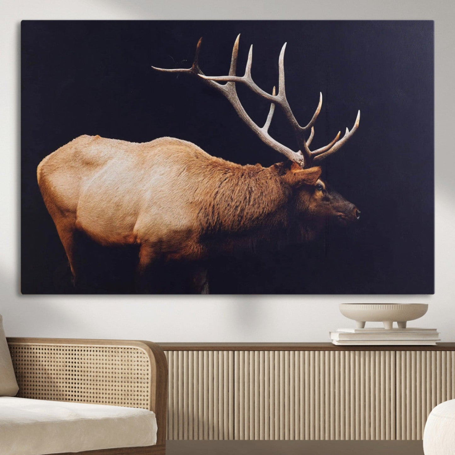 Bull Elk Decor Wall Art Canvas Print – Framed Elk