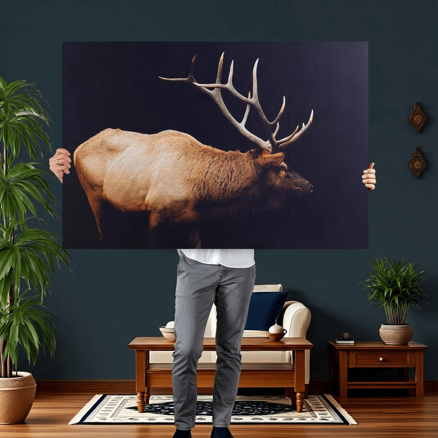Rustic Elk Wall Art Canvas Print – Framed Moody Wildlife Art